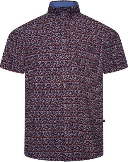 Kam Jeans 6326 Mini Floral Print Short Sleeve Shirt Navy - Hemden - Overhemden Grote Maten Heren