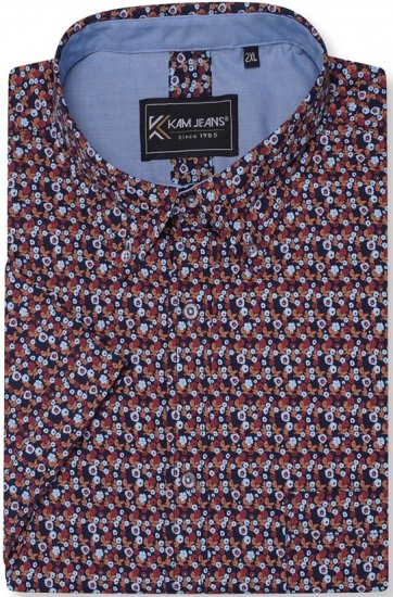 Kam Jeans 6326 Mini Floral Print Short Sleeve Shirt Navy - Hemden - Overhemden Grote Maten Heren