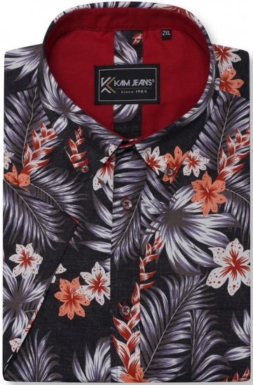 Kam Jeans 6330 AOP Floral Print Short Sleeve Shirt Navy - Hemden - Overhemden Grote Maten Heren