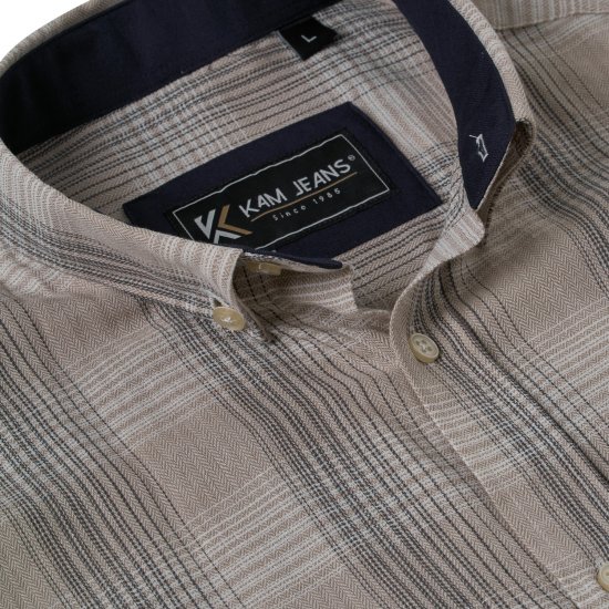 Kam Jeans 6382 Geruit Overhemd Met Korte Mouwen En Structuur Beige - Hemden - Overhemden Grote Maten Heren
