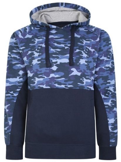 Kam Jeans 7036B Camo Pannelled Over The Head Hoody Navy - Sweaters & hoodies - Sweaters & Hoodies Grote Maten Heren