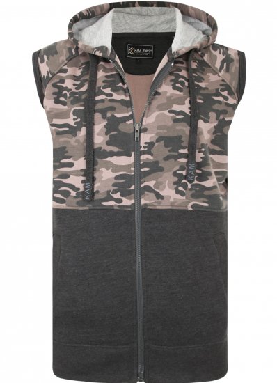 Kam Jeans 7039 Camo Panelled Vest Charcoal - Sweaters & hoodies - Sweaters & Hoodies Grote Maten Heren