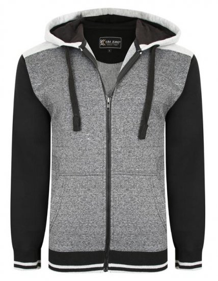 Kam Jeans 7042 Zip Thru Panelled Hoody Charcoal - Sweaters & hoodies - Sweaters & Hoodies Grote Maten Heren