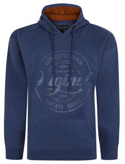 Kam Jeans 7059 Over Head Large Embossed Hoodie Royal Blue - Sweaters & hoodies - Sweaters & Hoodies Grote Maten Heren