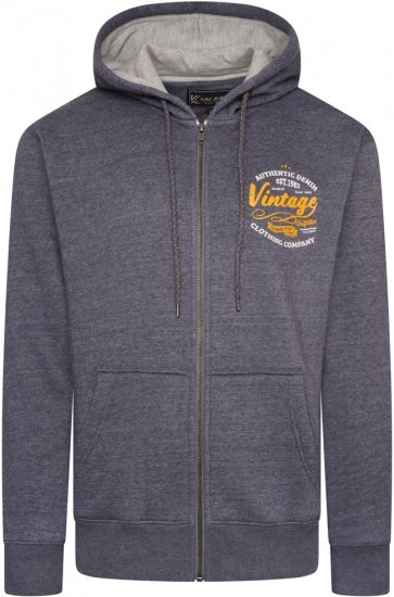 Kam Jeans 7073 Zip Thru Vintage EMB Hoody Blue Nights - Sweaters & hoodies - Sweaters & Hoodies Grote Maten Heren