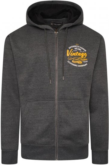 Kam Jeans 7073 Zip Thru Vintage EMB Hoody Charcoal - Sweaters & hoodies - Sweaters & Hoodies Grote Maten Heren
