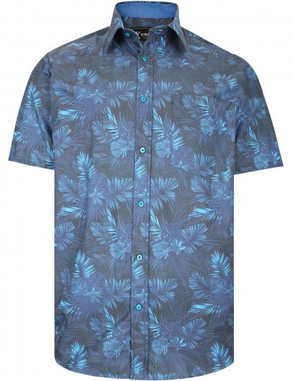 Kam Jeans P013 Premium Floral Print Shirt Navy - Hemden - Overhemden Grote Maten Heren
