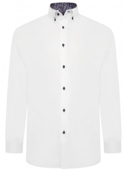 Kam Jeans P023 L/S Premium Stretch Shirt White - Hemden - Overhemden Grote Maten Heren