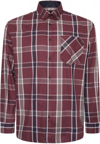 Kam Jeans P038 LS Premium Cotton Check Shirt Wine - Hemden - Overhemden Grote Maten Heren