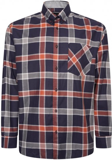 Kam Jeans P038 LS Premium Cotton Check Shirt Navy - Hemden - Overhemden Grote Maten Heren