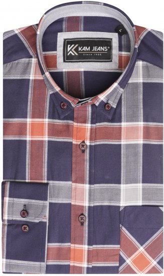 Kam Jeans P038 LS Premium Cotton Check Shirt Navy - Hemden - Overhemden Grote Maten Heren