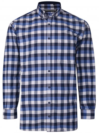 Kam Jeans P642 Premium Large Check Shirt LS Blue - Hemden - Overhemden Grote Maten Heren