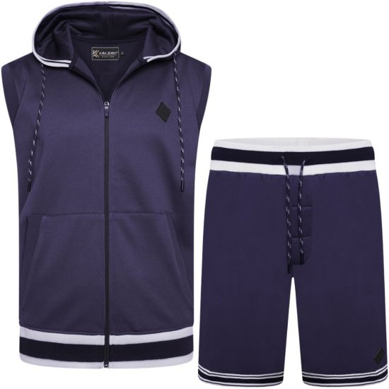 Kam Jeans TS005 Retro Tracky Set (Shorts/Sleeveless Hoodie) Navy - Motleys gekke april solden - 
