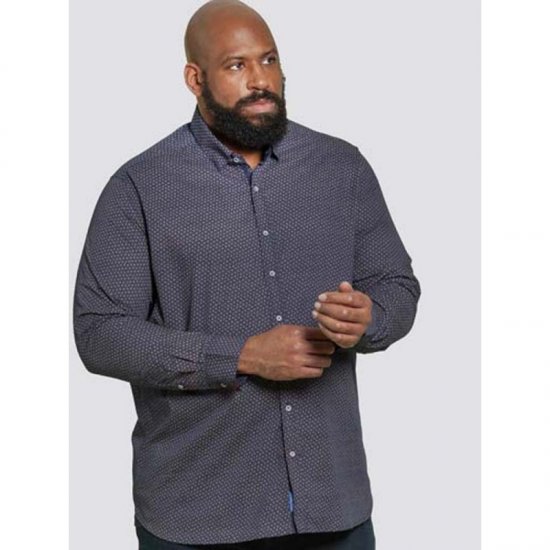 D555 Babworth Long Sleeve Shirt Navy - Hemden - Overhemden Grote Maten Heren