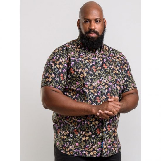 D555 Emmet Floral Shirt Black - Hemden - Overhemden Grote Maten Heren