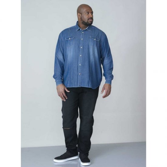 D555 Adcock Long Sleeve Vintage Denim Shirt - Hemden - Overhemden Grote Maten Heren