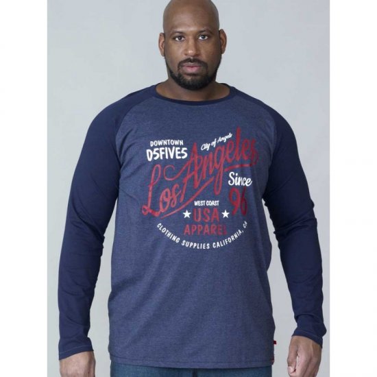D555 Neill Long Sleeve T-shirt Navy - T-shirts - Grote Maten T-shirts Heren