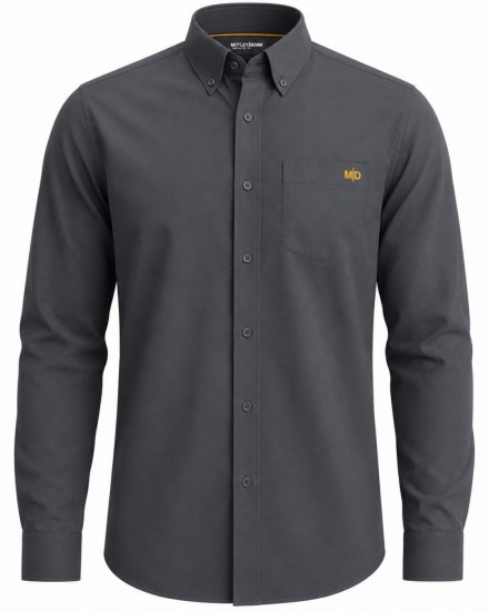Motley Denim Lisbon Long Sleeve Shirt Charcoal - Hemden - Overhemden Grote Maten Heren