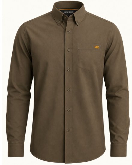 Motley Denim Lisbon Long Sleeve Shirt Dark Khaki - Hemden - Overhemden Grote Maten Heren
