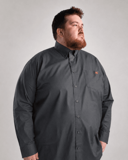 Motley Denim Lisbon Long Sleeve Shirt Charcoal - Hemden - Overhemden Grote Maten Heren