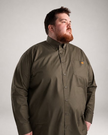 Motley Denim Lisbon Long Sleeve Shirt Dark Khaki - Hemden - Overhemden Grote Maten Heren