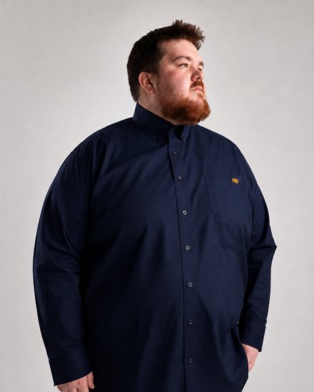 Motley Denim Lisbon Long Sleeve Shirt Navy - Hemden - Overhemden Grote Maten Heren