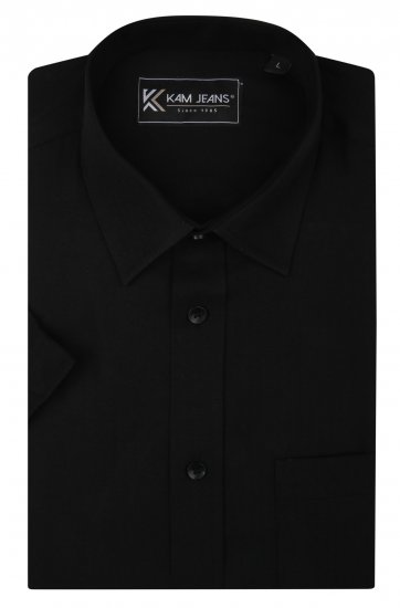Kam Jeans 6283 Casual SS Herringbone Shirt Black - Hemden - Overhemden Grote Maten Heren