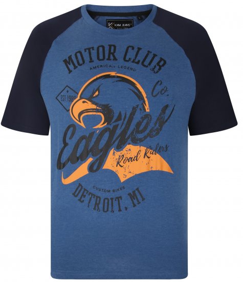 Kam Jeans 5737 Eagle Print Raglan T-Shirt Blue - T-shirts - Grote Maten T-shirts Heren