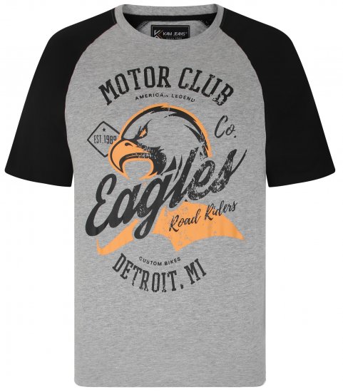 Kam Jeans 5737 Eagle Print Raglan T-Shirt Grey - T-shirts - Grote Maten T-shirts Heren