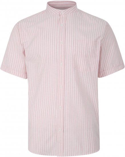 Kam Jeans 6288 Grandad Stripe Short Sleeve Shirt with Collar Pink - Hemden - Overhemden Grote Maten Heren