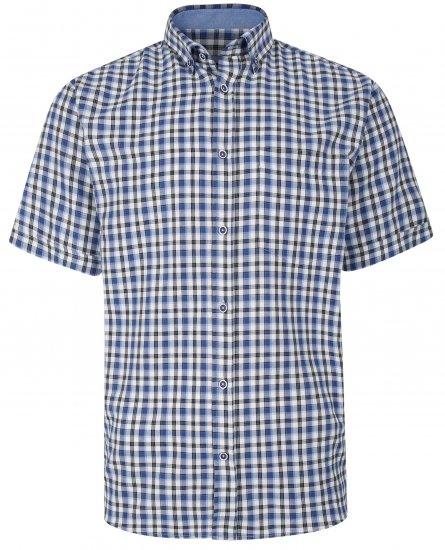 Kam Jeans 6285 Casual SS Check Shirt Blue - Hemden - Overhemden Grote Maten Heren