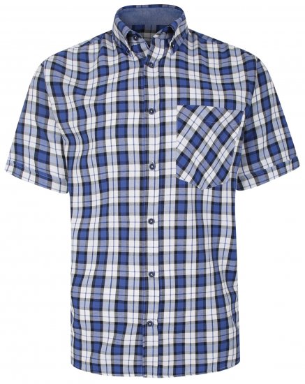 Kam Jeans 6286 Casual SS Check Shirt Blue - Hemden - Overhemden Grote Maten Heren