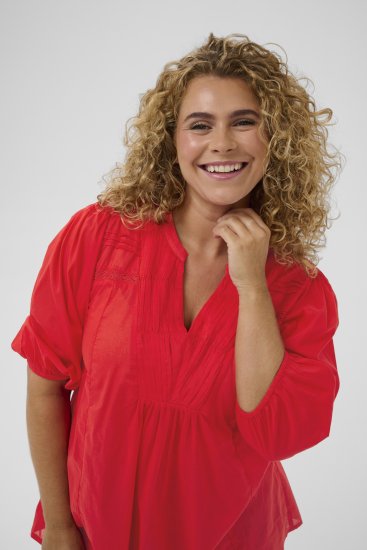 Kaffe Curve Karlia 3/4 Sleeve Blouse Red - Kaffe Curve - 