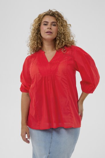 Kaffe Curve Karlia 3/4 Sleeve Blouse Red - Kaffe Curve - 