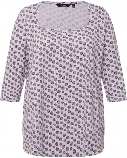 Ulla Popken Polka Dot 3/4 Sleeve Square Neck A-Line Tee Light Blue-Grey - Bedrukte T-shirts voor dames - 