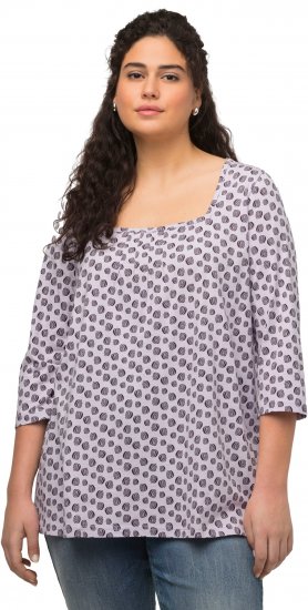 Ulla Popken Polka Dot 3/4 Sleeve Square Neck A-Line Tee Light Blue-Grey - Bedrukte T-shirts voor dames - 