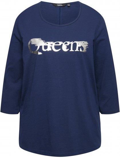 Ulla Popken Queens 3/4 Sleeve Graphic Tee Ink Blue - Bedrukte T-shirts voor dames - 