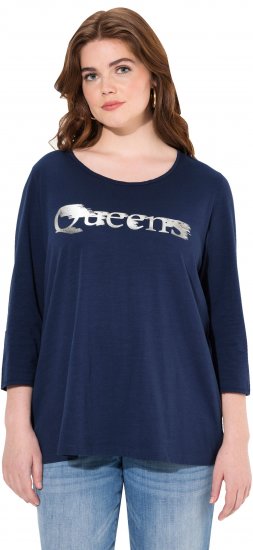 Ulla Popken Queens 3/4 Sleeve Graphic Tee Ink Blue - Bedrukte T-shirts voor dames - 