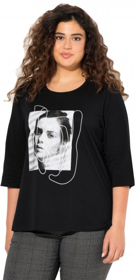 Ulla Popken Face 3/4 Sleeve Graphic Tee Black - Ulla Popken - 