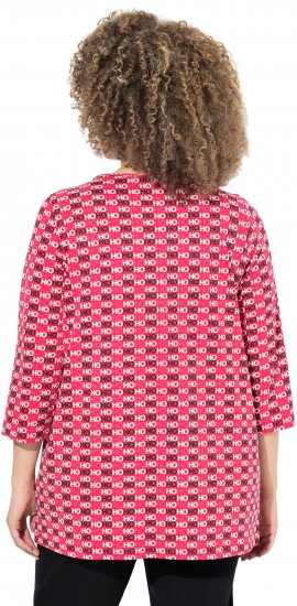 Ulla Popken Minimalist Ho Ho Ho Print 3/4 Sleeve Tee Salsa Red - Bedrukte T-shirts voor dames - 