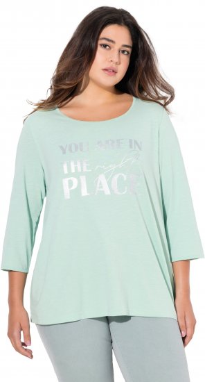 Ulla Popken Metallic Lettering 3/4 Sleeve Tee Mint Green - Bedrukte T-shirts voor dames - 