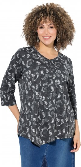 Ulla Popken Asymmetric Cowboy Boot Print Tee Black - Bedrukte T-shirts voor dames - 