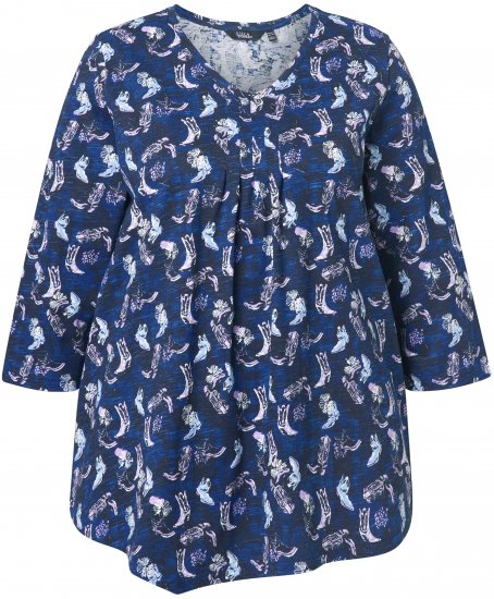 Ulla Popken Asymmetric Cowboy Boot Print Tee Dark Blue - Bedrukte T-shirts voor dames - 