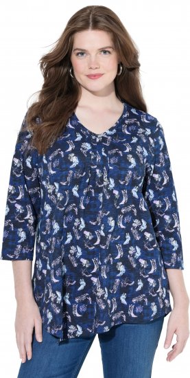 Ulla Popken Asymmetric Cowboy Boot Print Tee Dark Blue - Bedrukte T-shirts voor dames - 