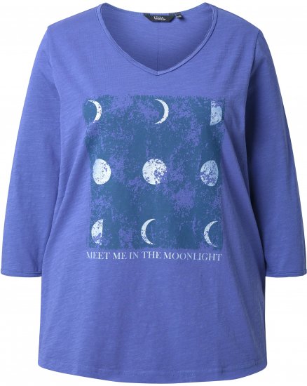 Ulla Popken Meet Me In The Moonlight 3/4 Sleeve Graphic Tee Atlantic Blue - Bedrukte T-shirts voor dames - 