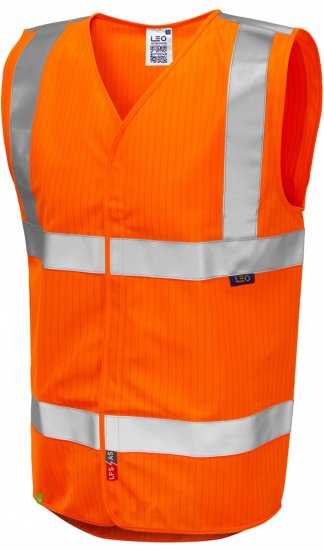 Leo Workwear Clifton Anti-static Waistcoat Hi-Vis Orange - Hi-Vis vesten - Hi-Vis Vesten in grote maten