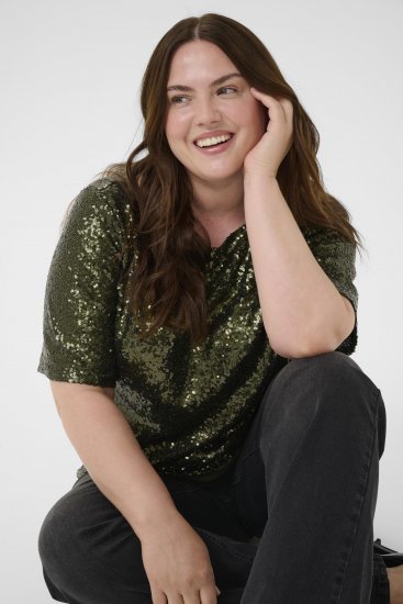 Kaffe Curve Mirana Sequin Blouse Ivy Green - Blouses - 