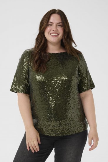 Kaffe Curve Mirana Sequin Blouse Ivy Green - Blouses - 