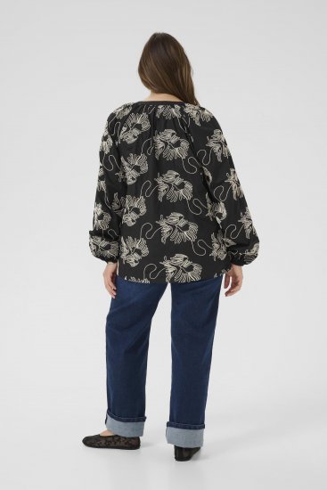 Kaffe Curve Kimmie Blouse Black Chalk Embroidery - Blouses - 