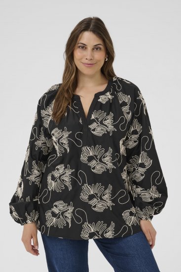 Kaffe Curve Kimmie Blouse Black Chalk Embroidery - Blouses - 
